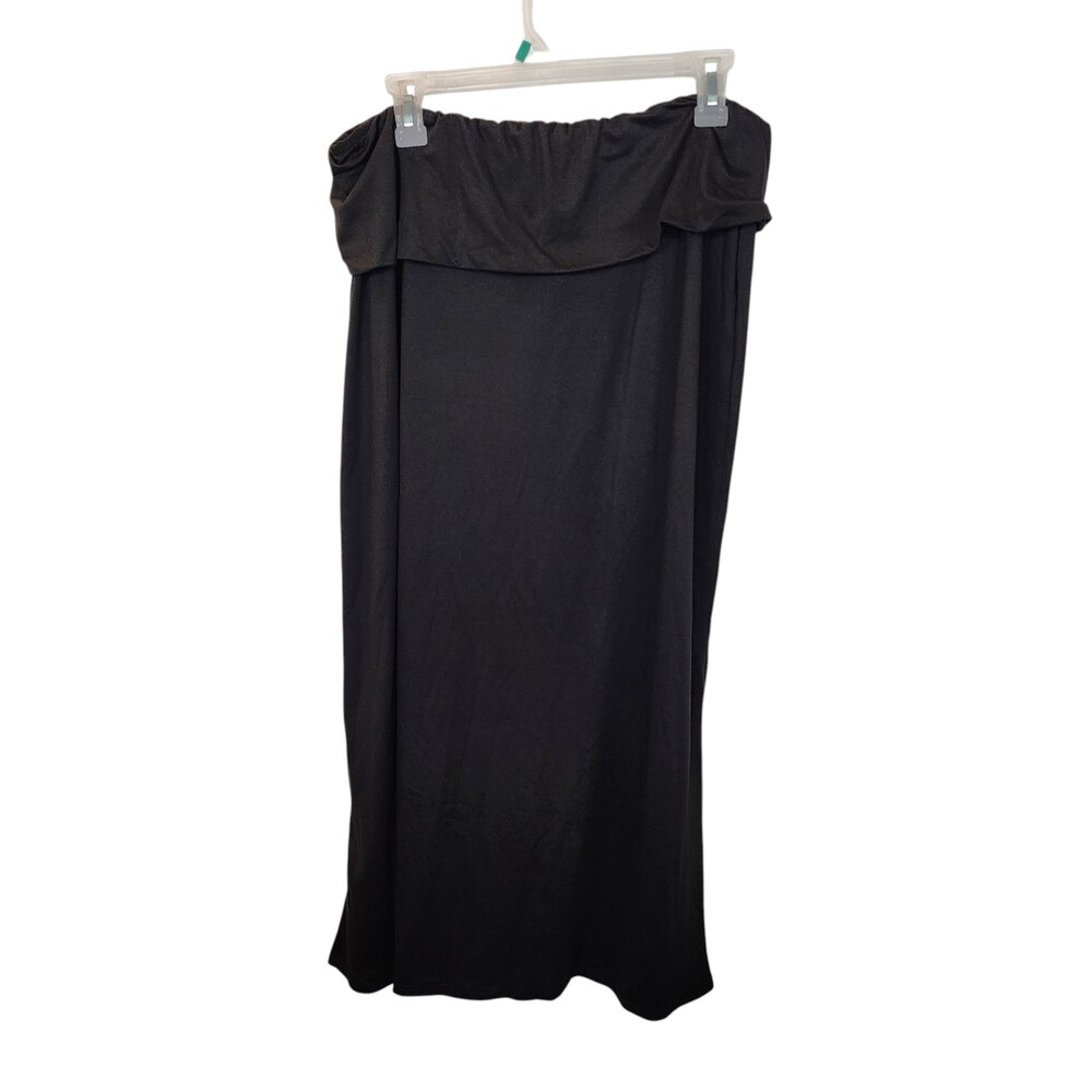 24seven Comfort Apparel Black Matte Jersey Fold Over Maxi Skirt NWOT Size 1X
